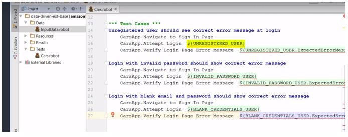 three separate test cases testing the negative condition